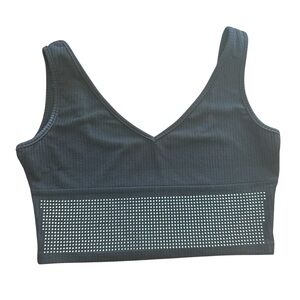 Black Ribbed V-Neck Seamless Bralette with Decorative Rhinestone Band